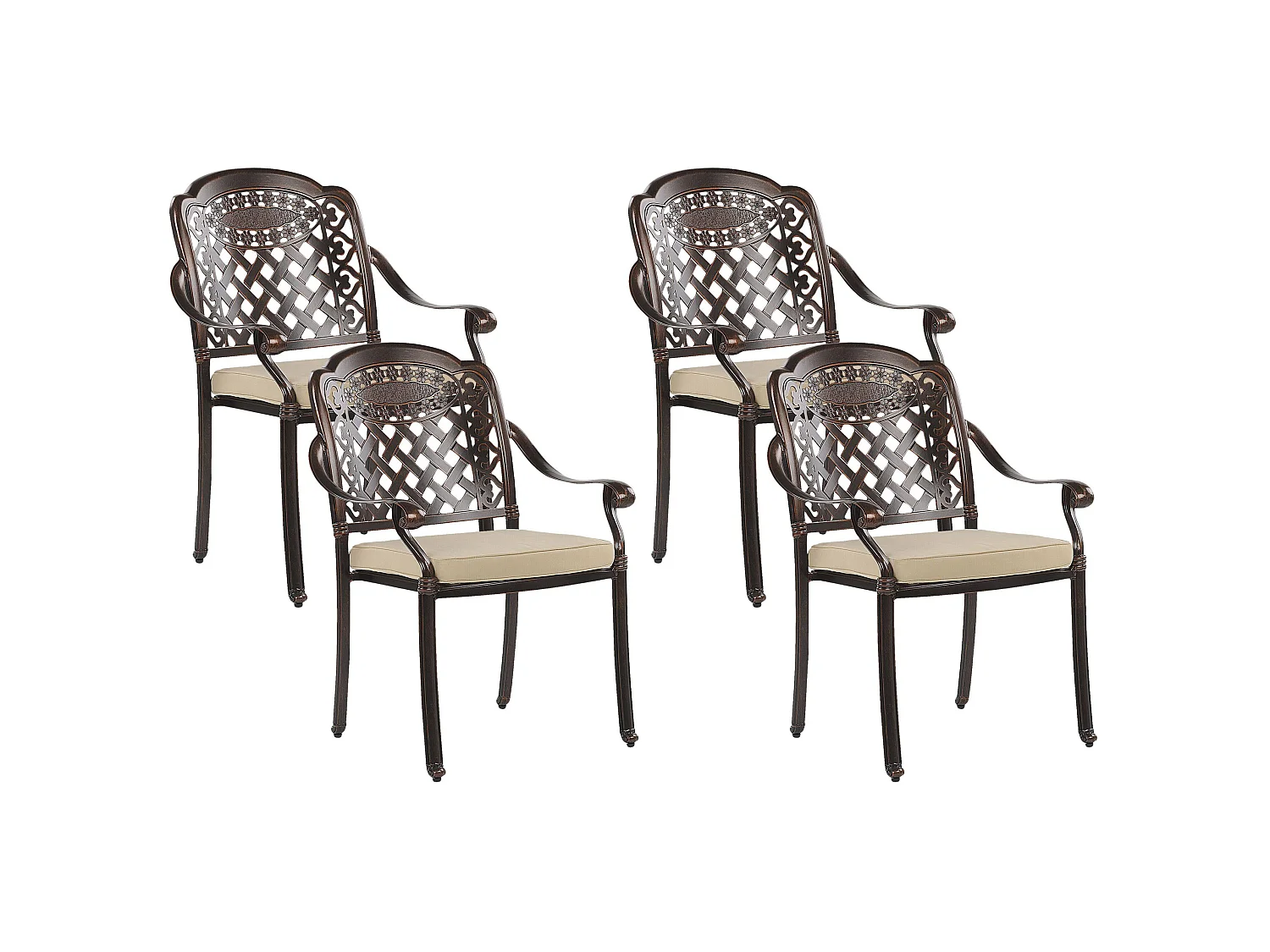 Lot de 4 chaises de jardin avec coussins MANFRIA Métal Marron foncé