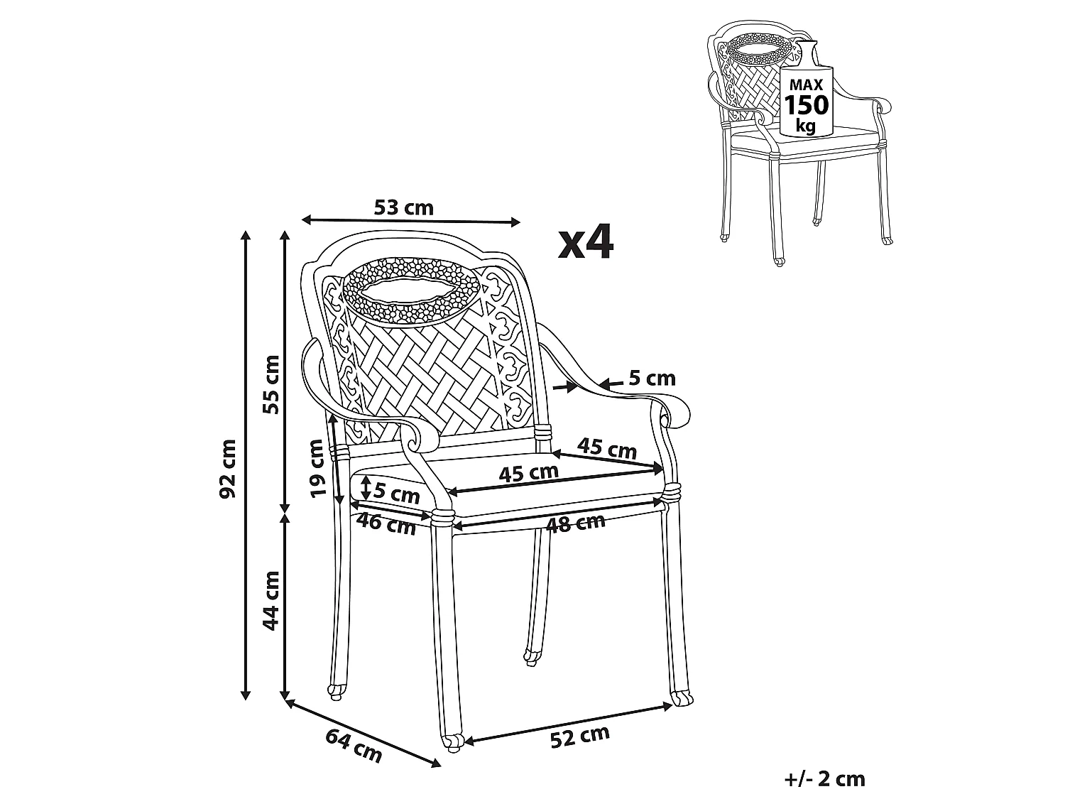 Lot de 4 chaises de jardin avec coussins MANFRIA Métal Marron foncé