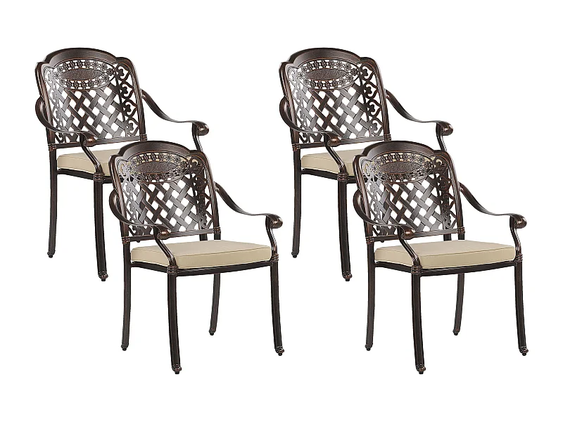 Conjunto de 4 cadeiras de jardim com almofadas MANFRIA Metal Castanho escuro