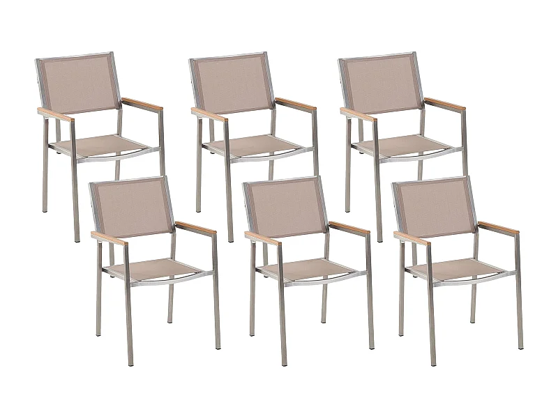 Lot de 6 chaises de jardin GROSSETO Acier inox Beige