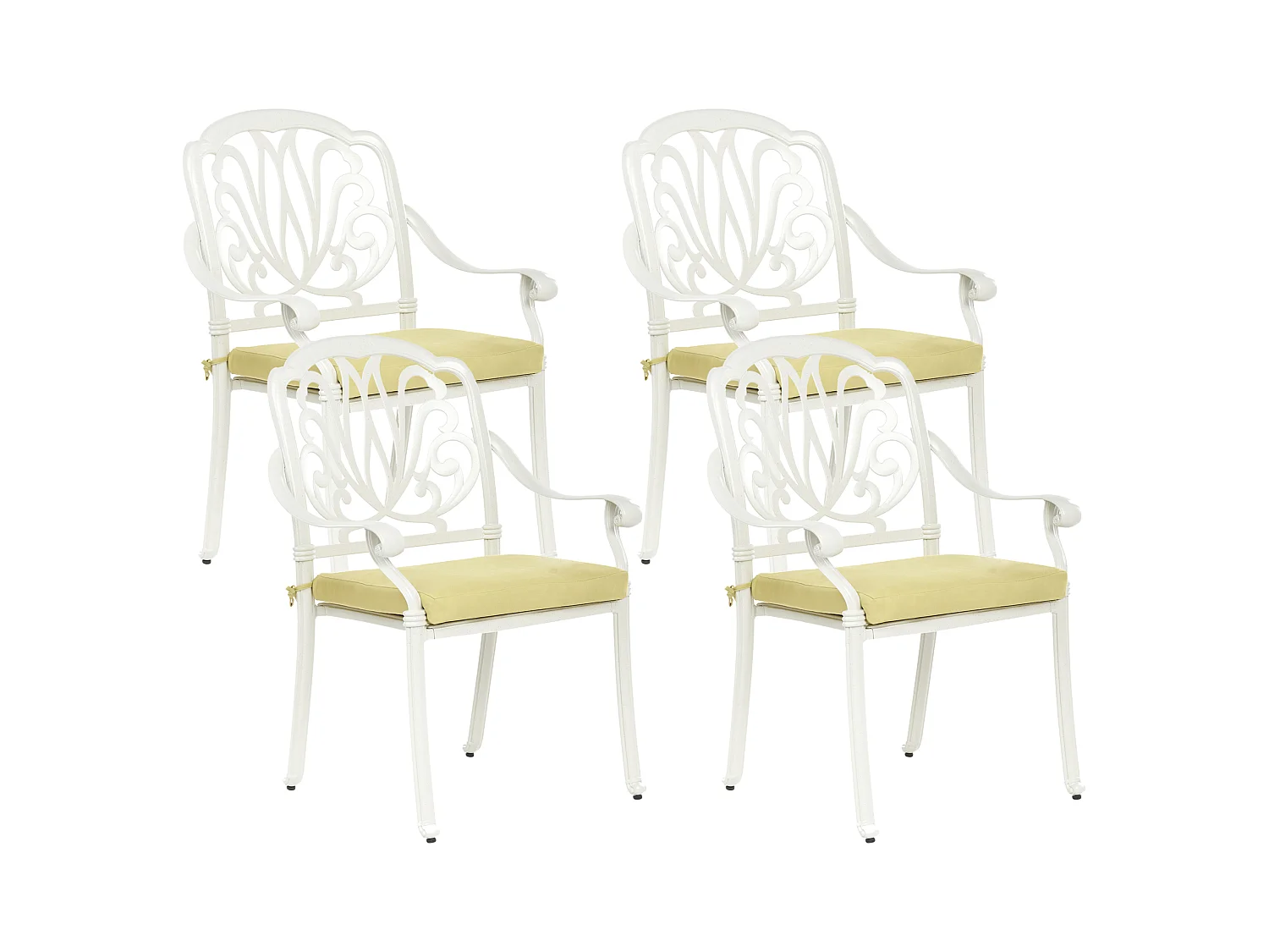Lot de 4 chaises de jardin avec coussins ANCONA Métal Blanc cassé