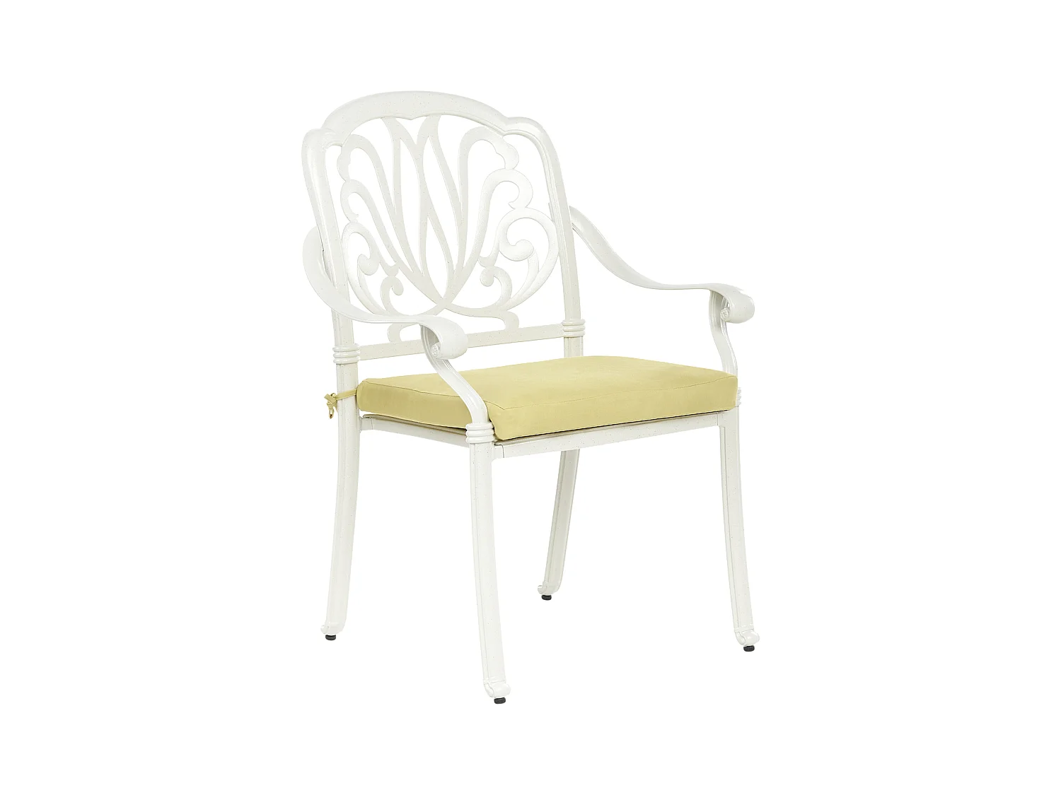 Gartenstuhl 4er Set Aluminium creme weiß mit Sitzkissen verschnörkelt Ancona