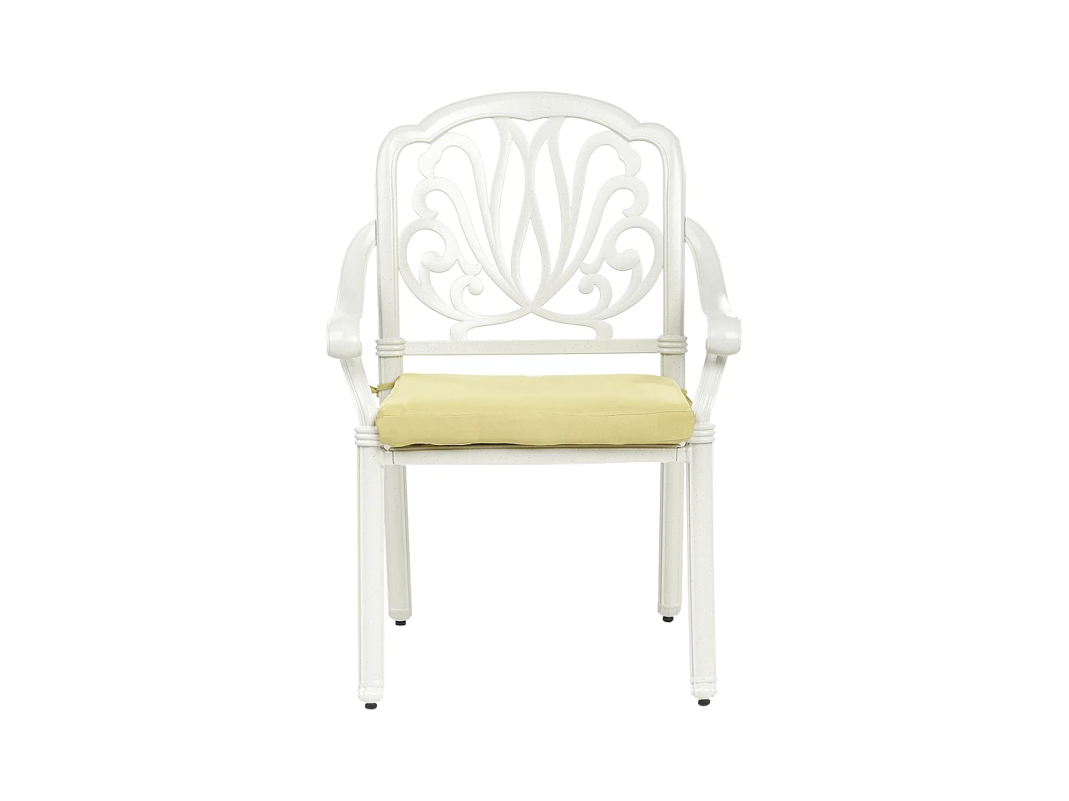 Gartenstuhl 4er Set Aluminium creme weiß mit Sitzkissen verschnörkelt Ancona