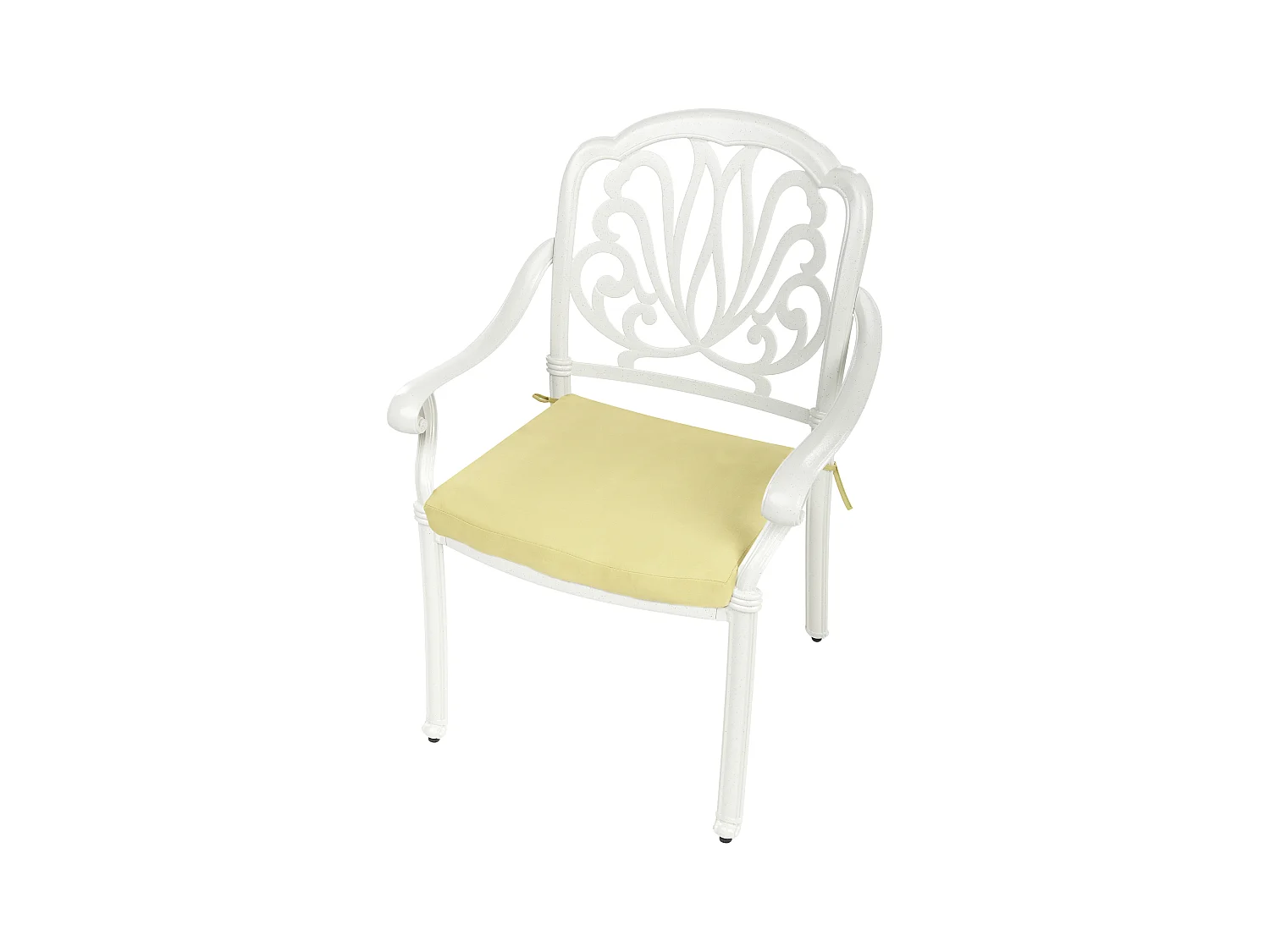 Gartenstuhl 4er Set Aluminium creme weiß mit Sitzkissen verschnörkelt Ancona