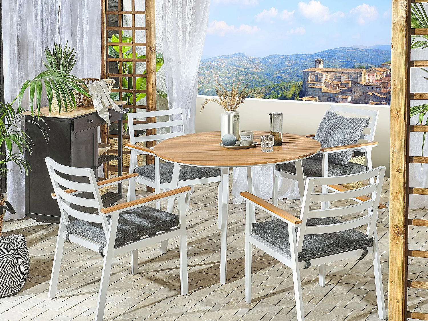 Lot de 4 chaises de jardin avec coussins CAVOLI Métal Gris