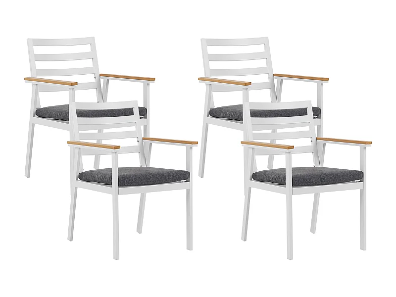 Stilvolles Gartenstuhl Set 4er Set in Weiß Aluminium graues Sitzkissen Cavoli