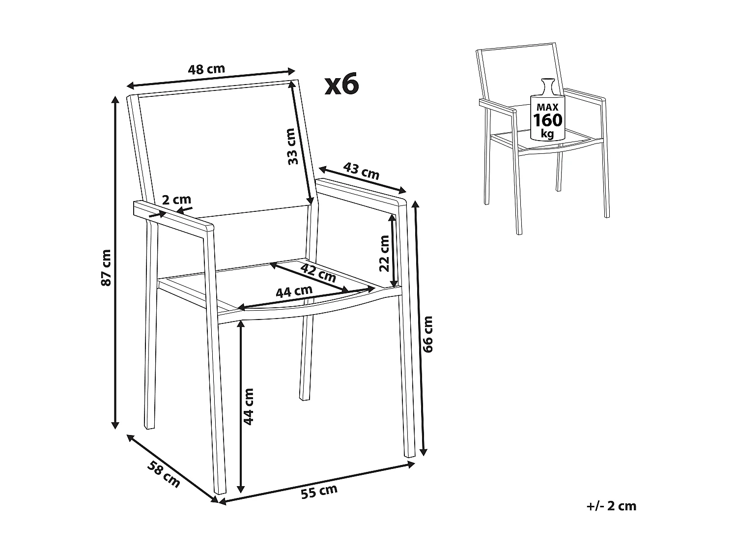 Zestaw 6 krzeseł ogrodowych GROSSETO Stal nierdzewna Szary