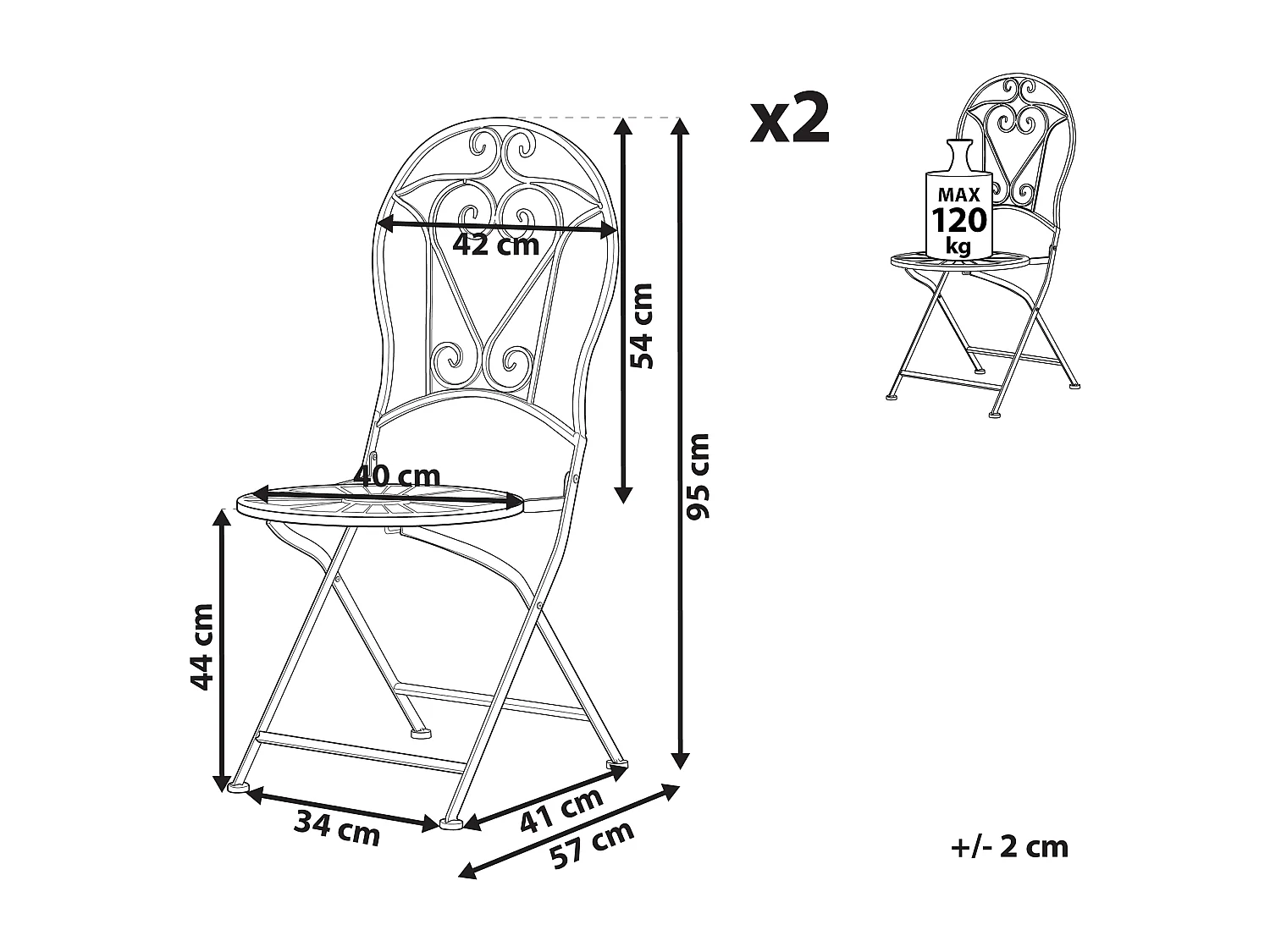 Stilvolles Gartenstuhl Set 2er Set Metall grün zusammenklappbar Trento
