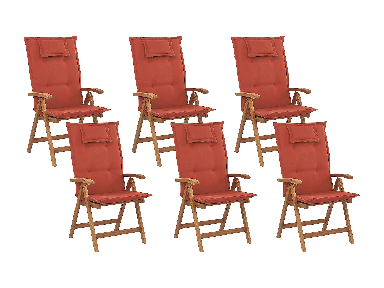 Lot de 6 chaises de jardin avec coussins JAVA Acacia Rouge foncé