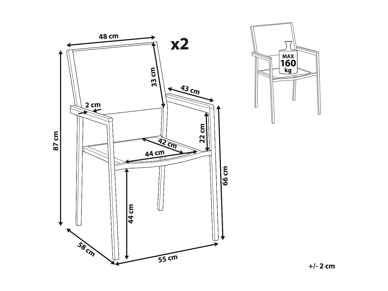 Set van 2 tuinstoelen GROSSETO RVS Grijs