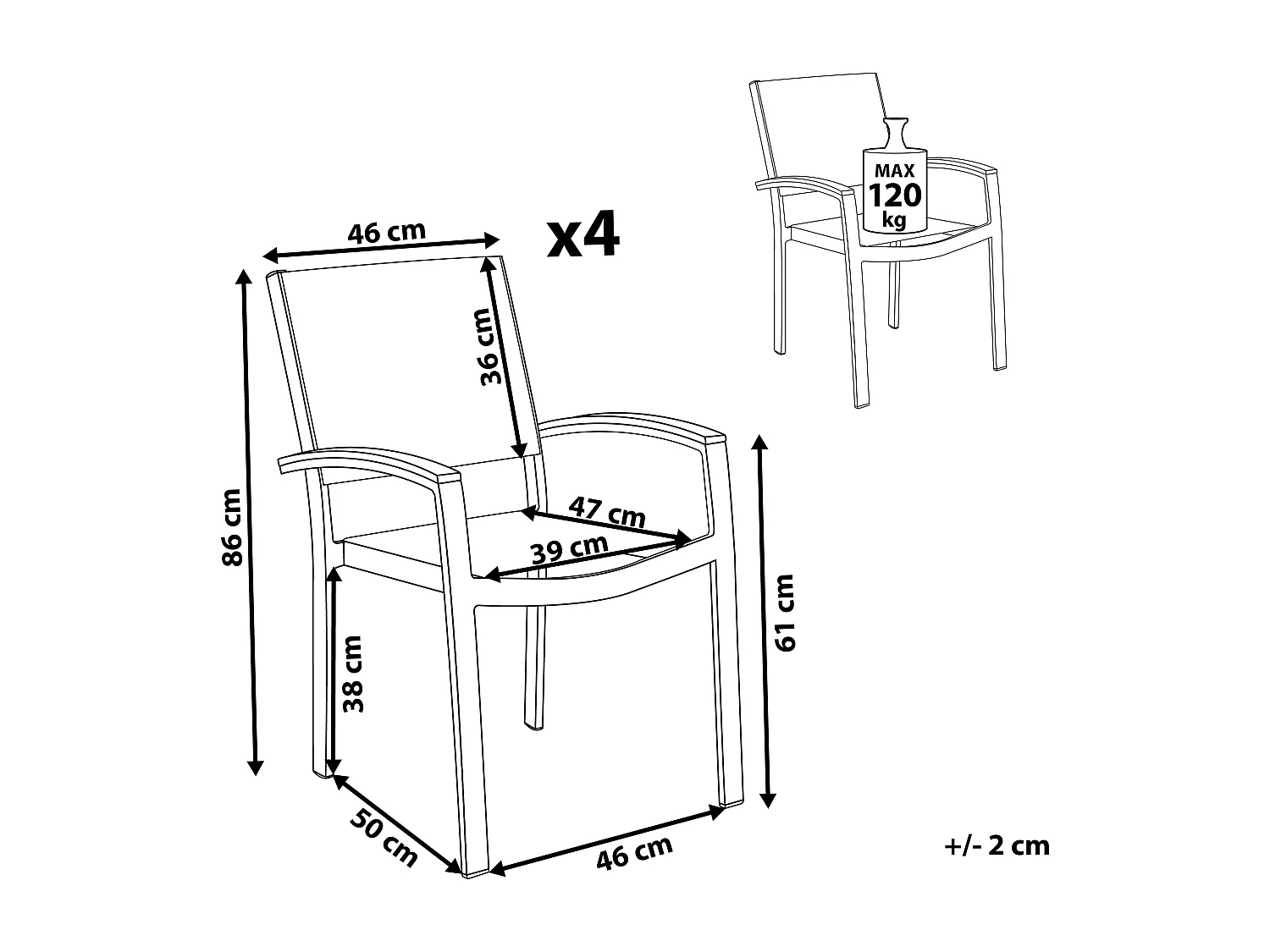 Set van 4 tuinstoelen PERETA Metaal Grijs