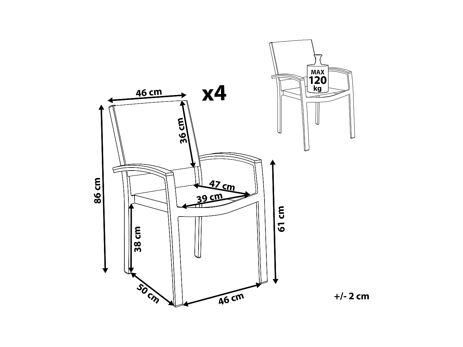 Set van 4 tuinstoelen PERETA Metaal Grijs
