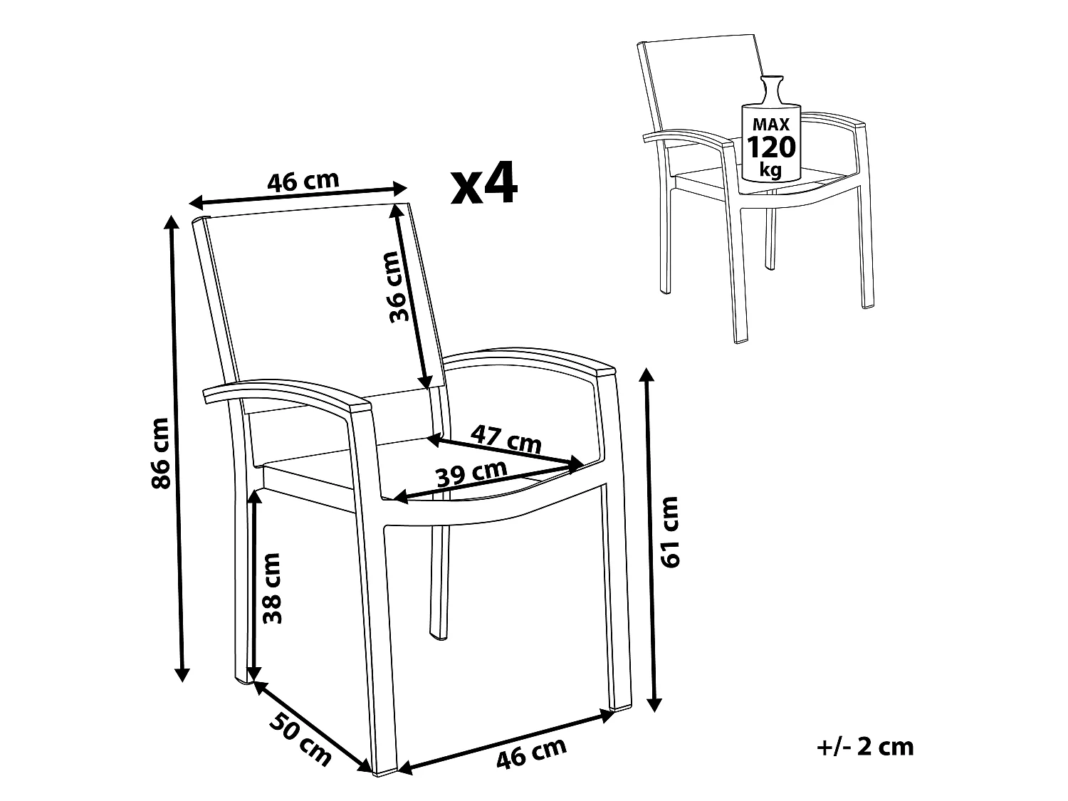 Conjunto de 4 cadeiras de jardim PERETA Metal Cinzento