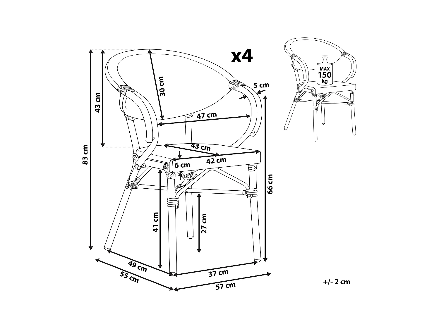 Conjunto de 4 sillas de jardín CASPRI Metal Negro