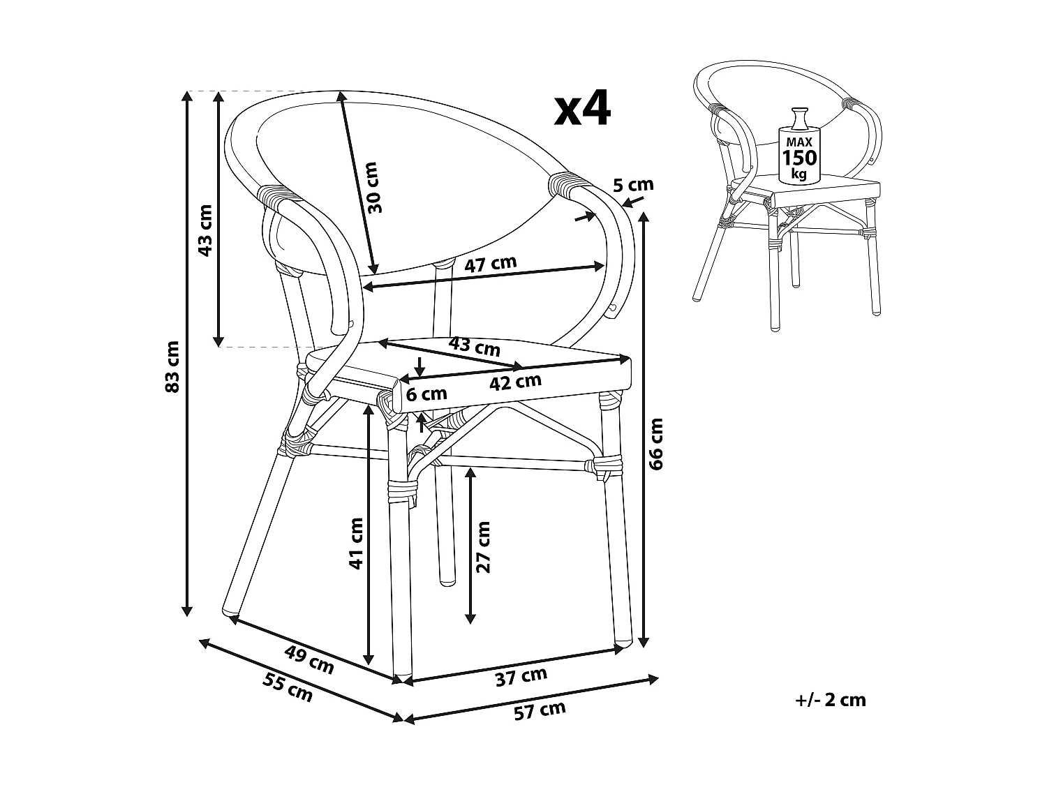 Set van 4 tuinstoelen CASPRI Metaal Zwart
