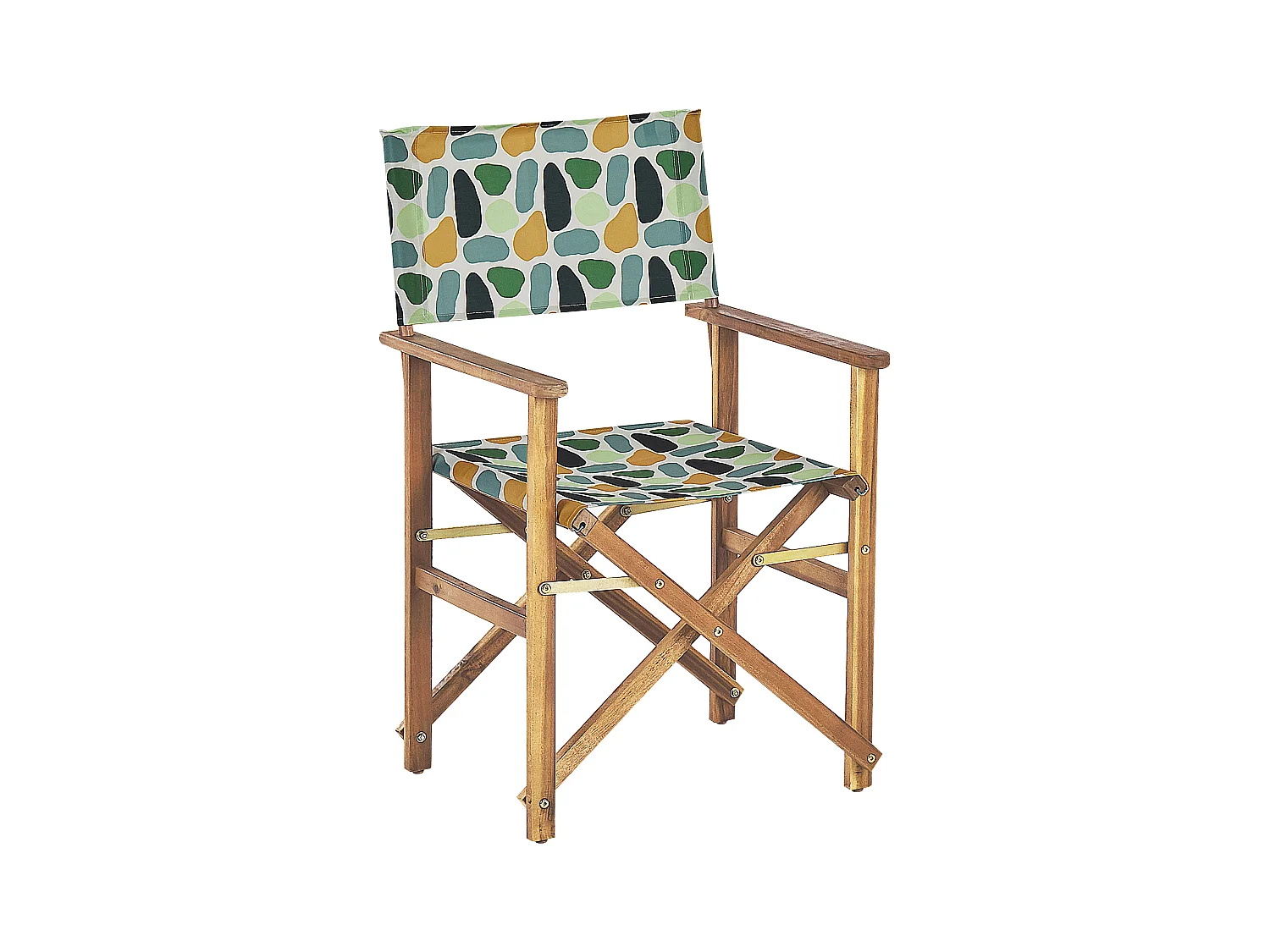 Zwei Gartenstühle helles Akazienholz Textil grau / bunt Fleckenmotiv Cine