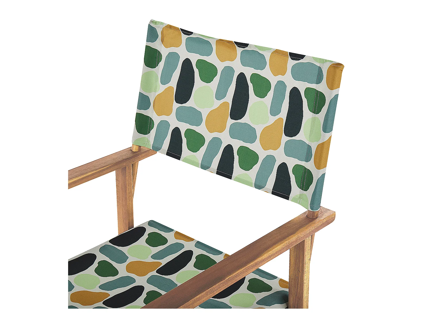 Zwei Gartenstühle helles Akazienholz Textil grau / bunt Fleckenmotiv Cine