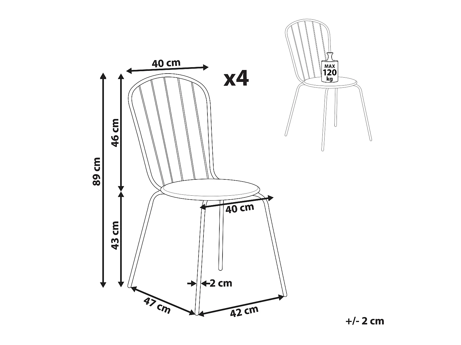 Zestaw 4 krzeseł ogrodowych CALVI Metal Błękitny