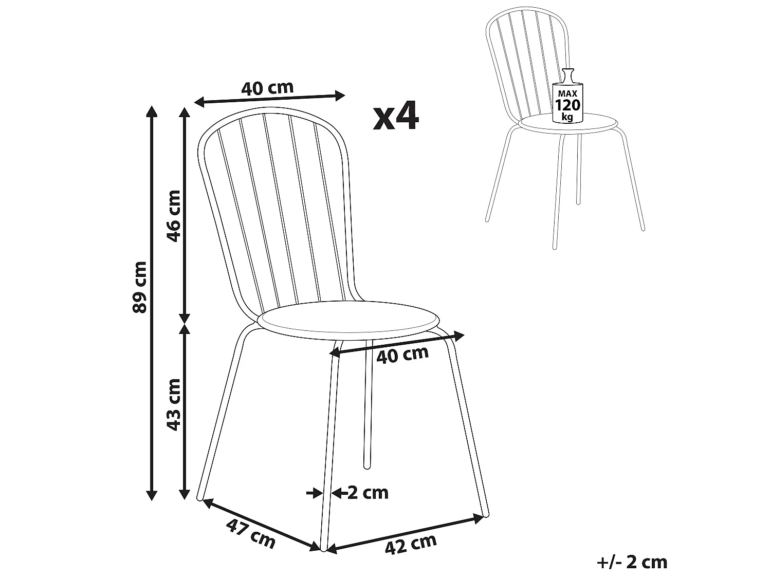 Lot de 4 chaises de jardin CALVI Métal Bleu clair