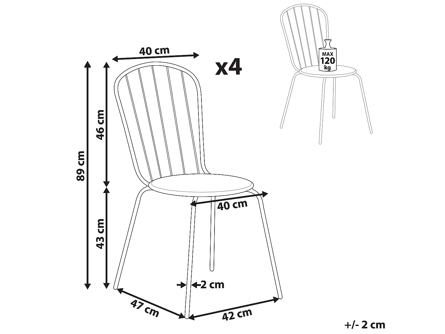 Conjunto de 4 cadeiras de jardim CALVI Metal Azul claro