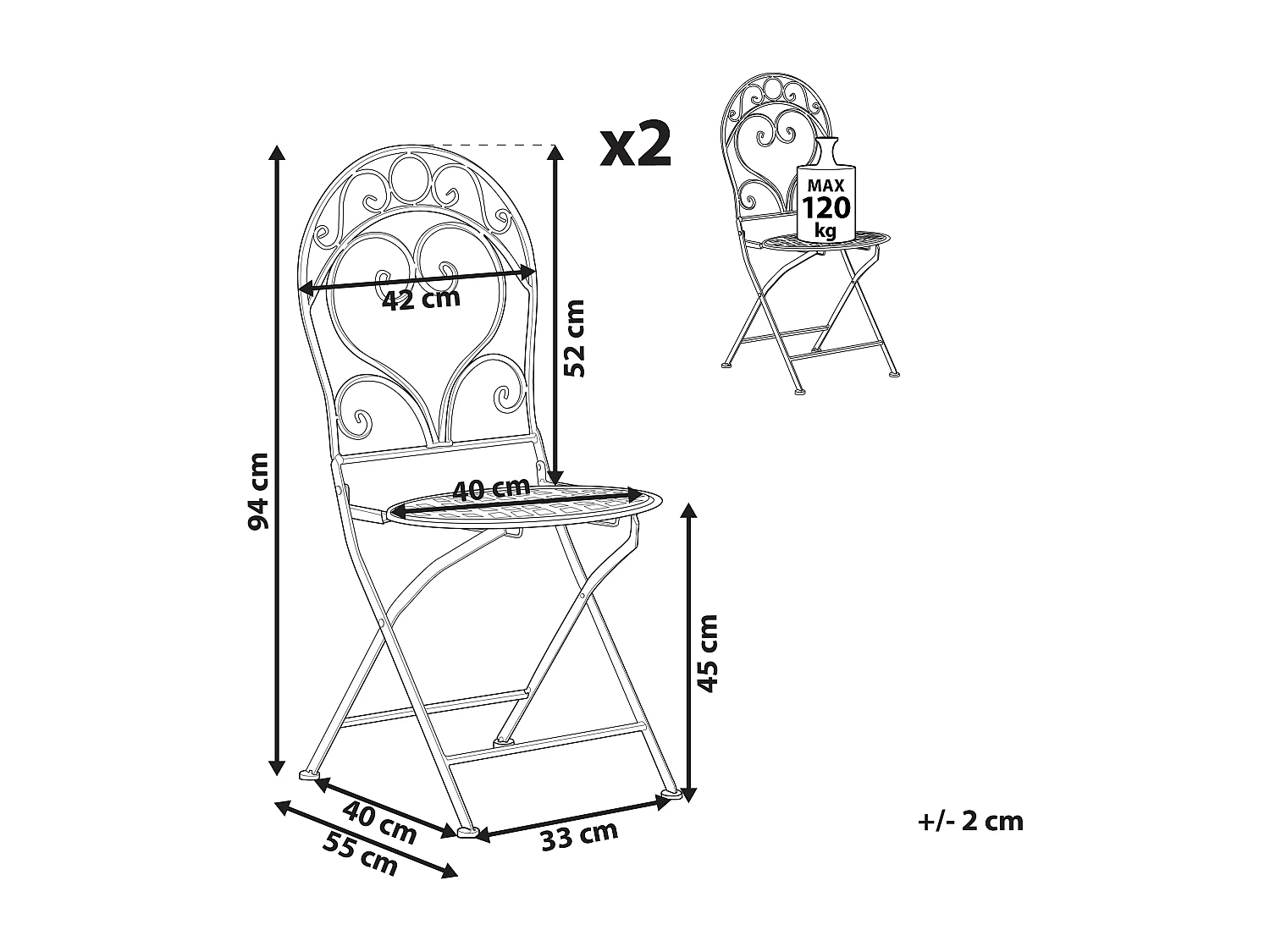 Lot de 2 chaises de jardin ALBINIA Métal Rose