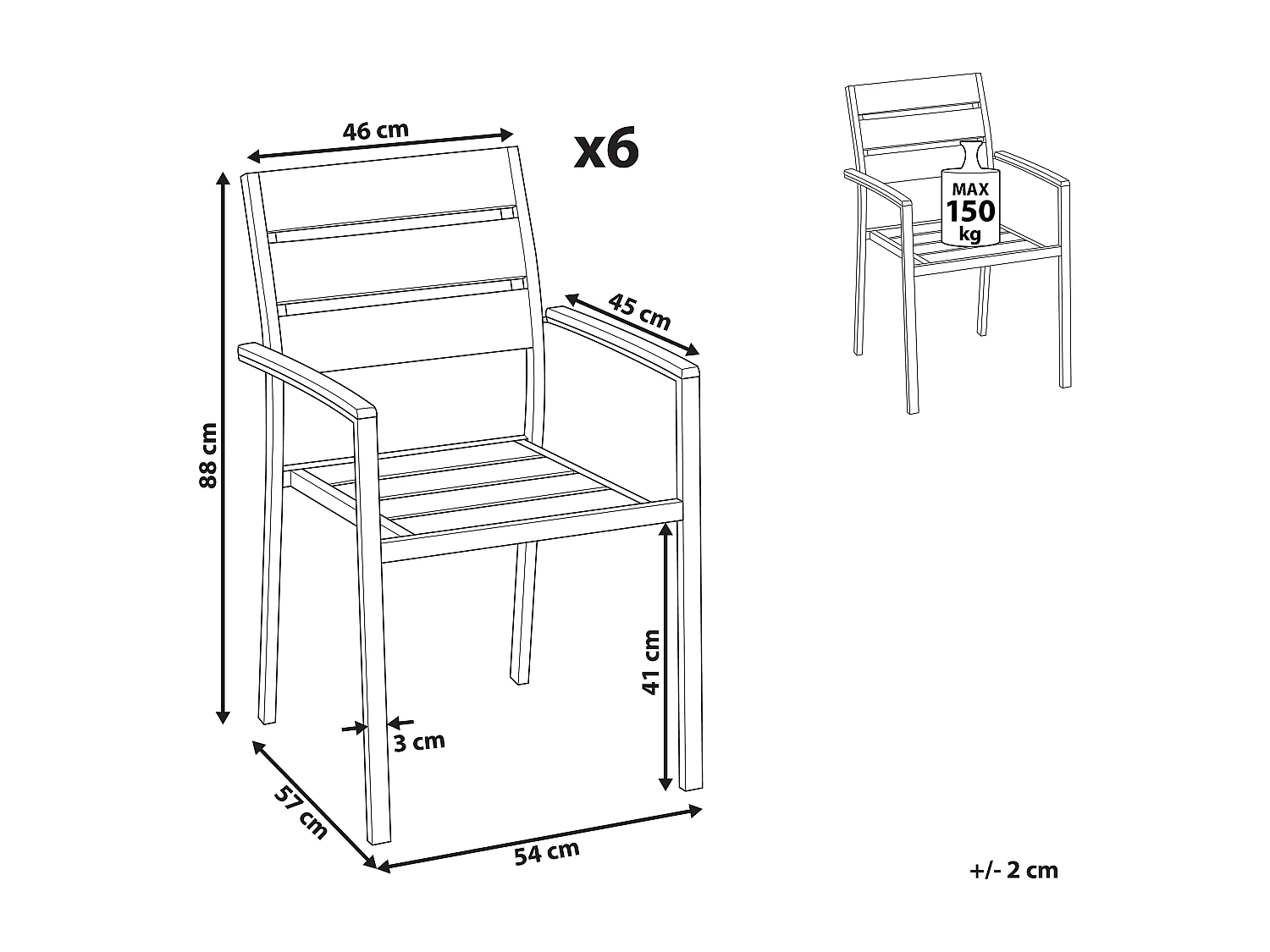 Lot de 6 chaises de jardin VERNIO Marron