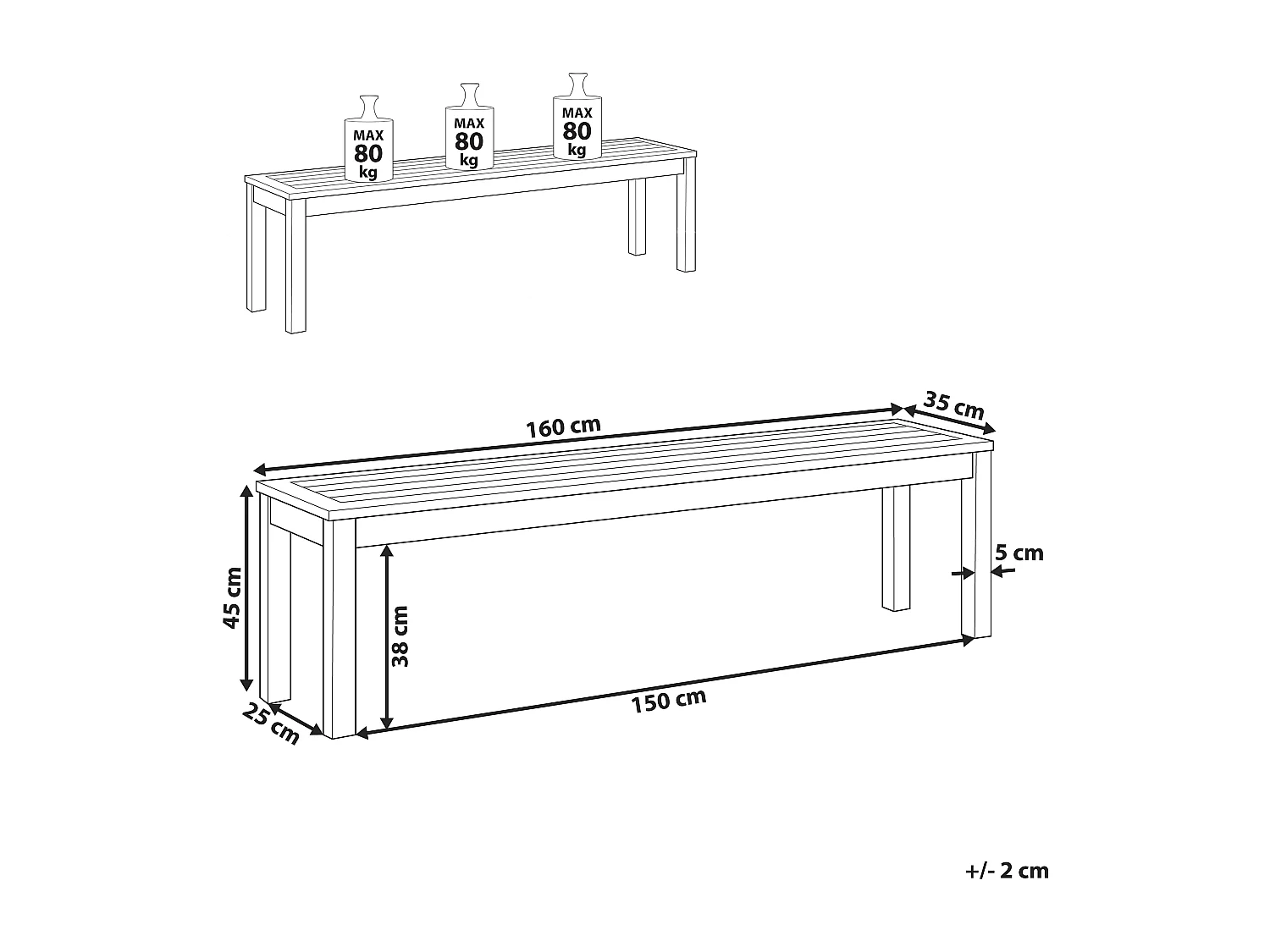 Panchina da giardino TUSCANIA 160 cm Legno d'eucalipto Marrone scuro