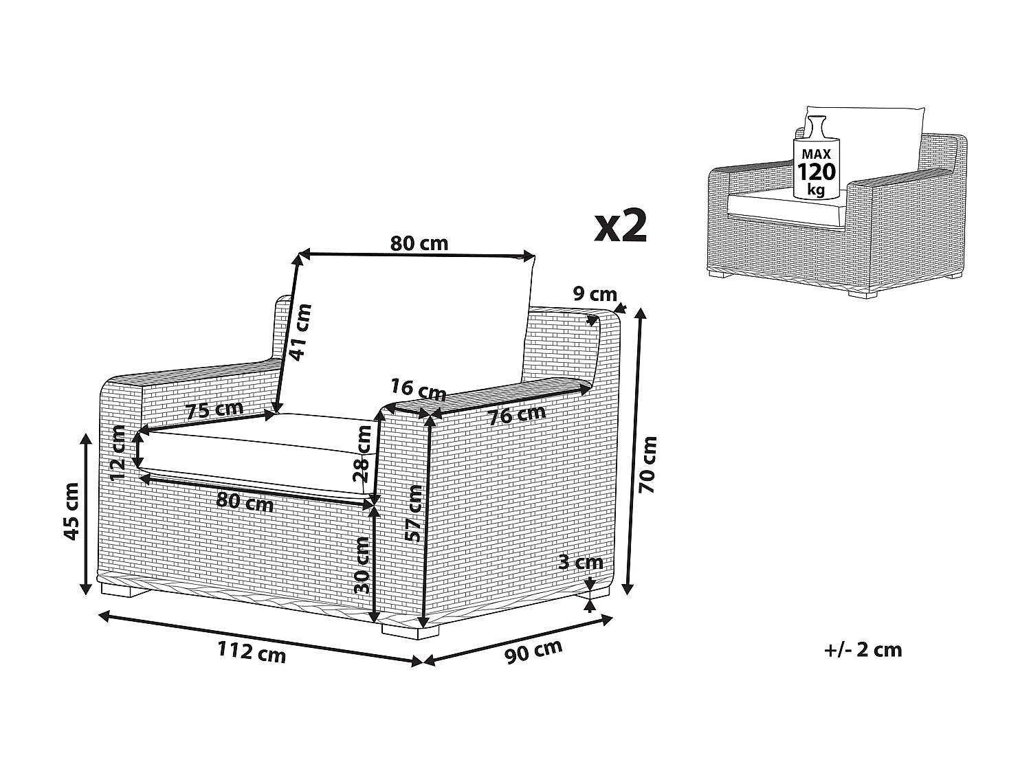 Ensemble de 2 fauteuils de jardin ARDEA Rotin Marron clair