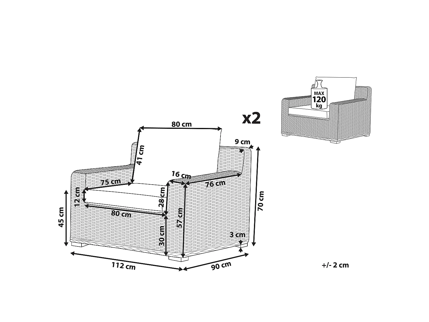 Set van 2 tuinfauteuils ARDEA Rotan Lichtbruin