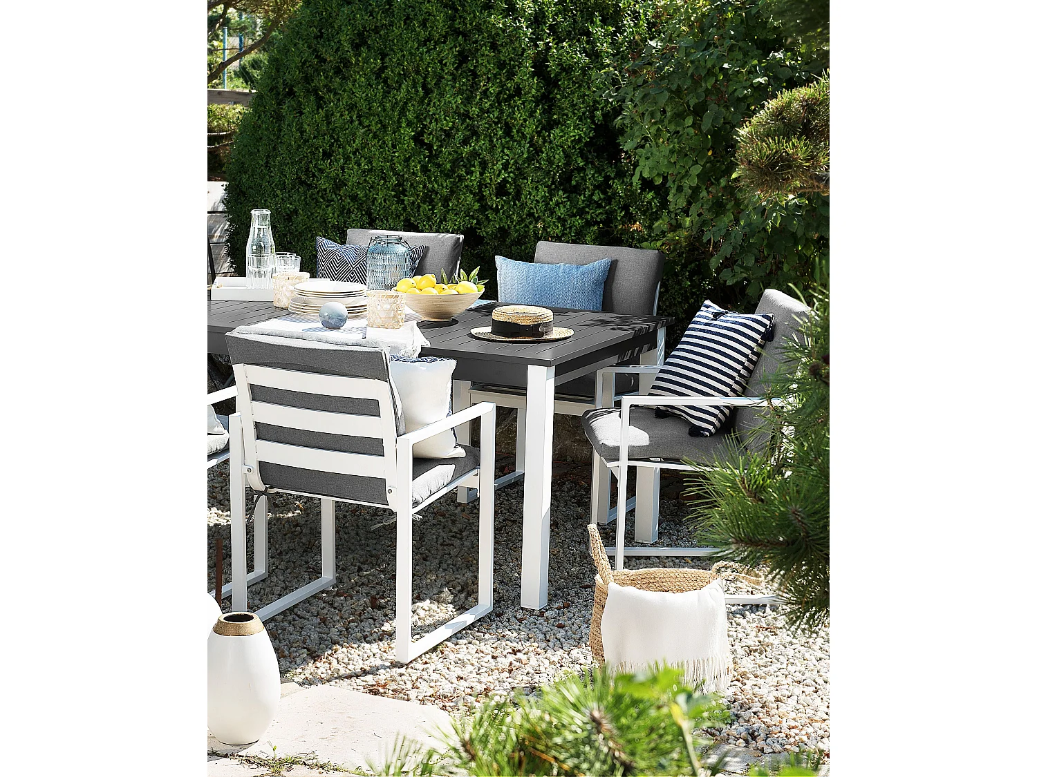 Lot de 2 chaises de jardin avec coussins PANCOLE Tissu Gris