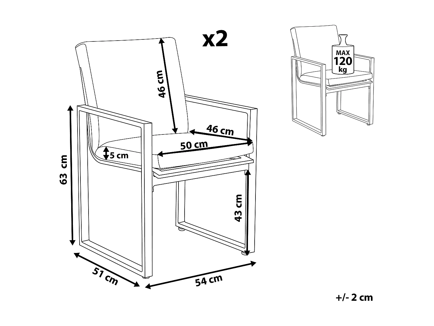 Lot de 2 chaises de jardin avec coussins PANCOLE Tissu Gris