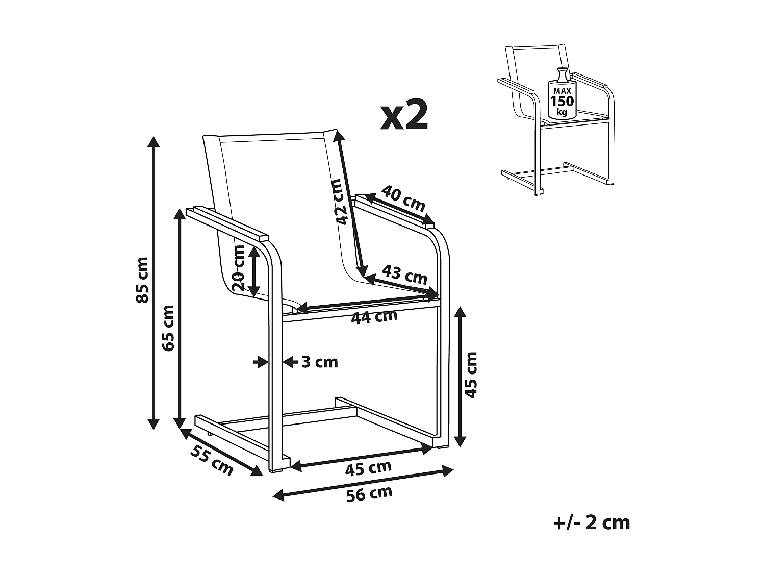 Lot de 2 chaises de jardin COSOLETO Acier inox Gris