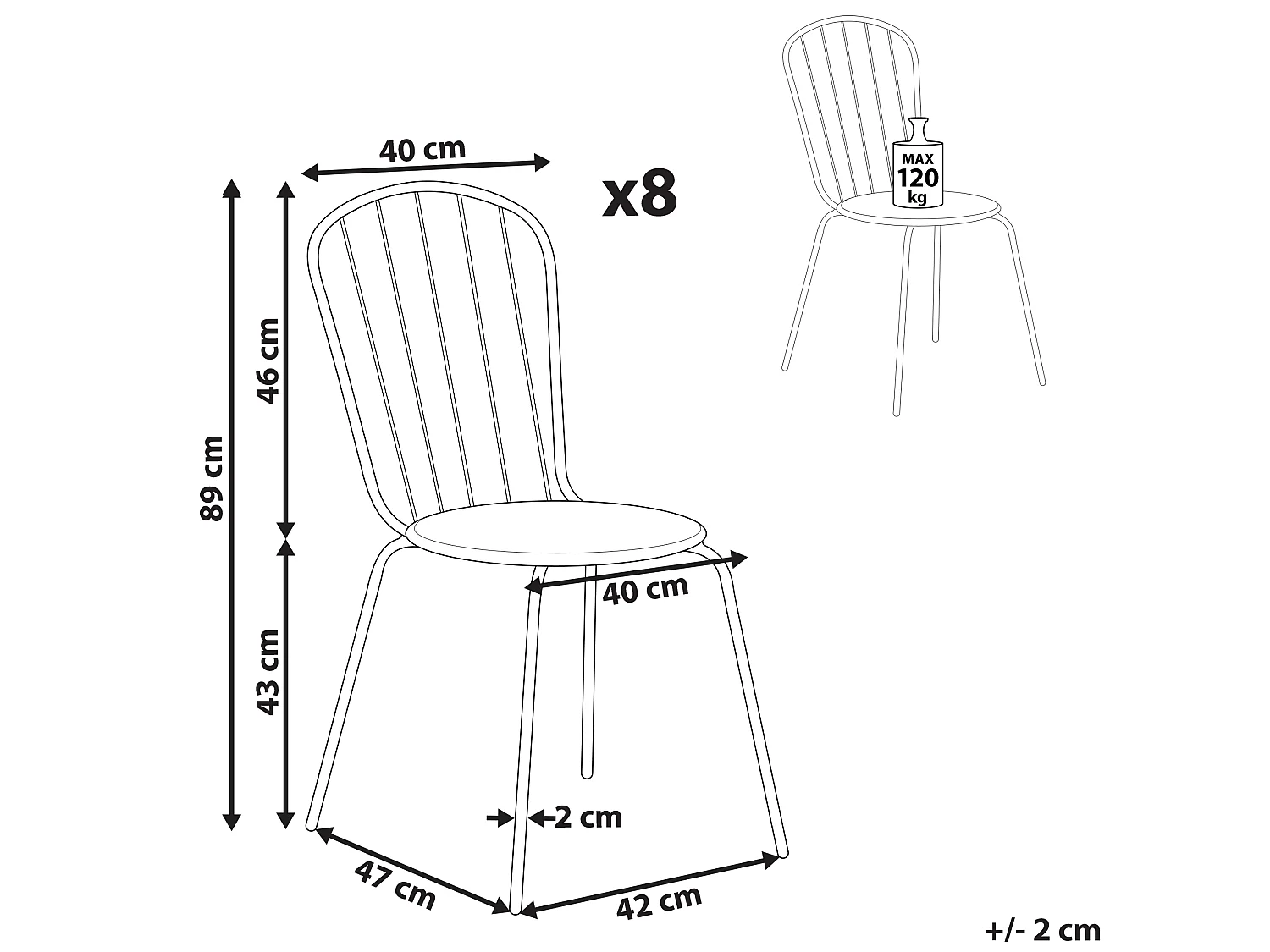 Lot de 8 chaises CALVI Métal Bleu clair