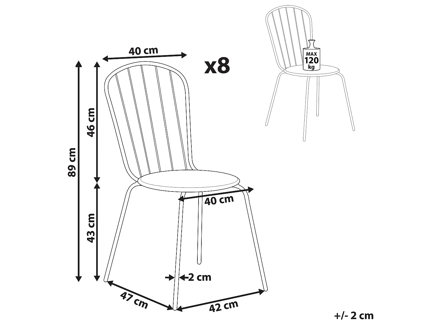Lot de 8 chaises CALVI Métal Bleu clair