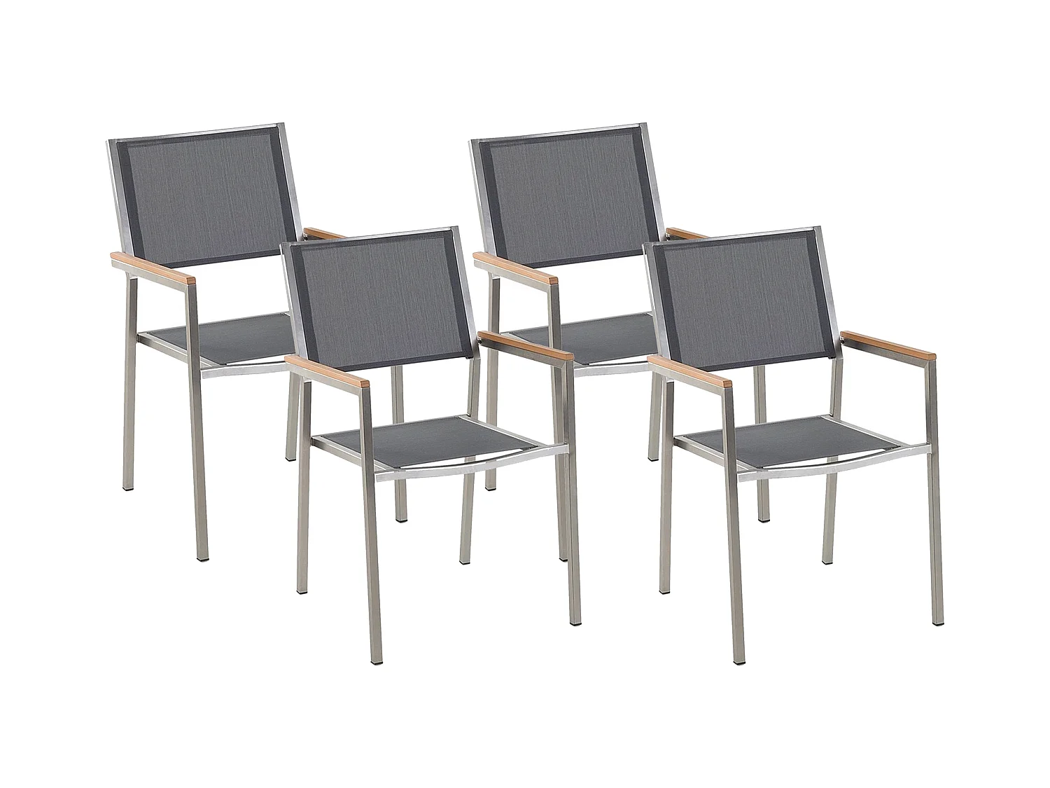 Gartenstuhl mit Armlehnen 4er Set Edelstahl Stoffbezug grau stapelbar Grosseto