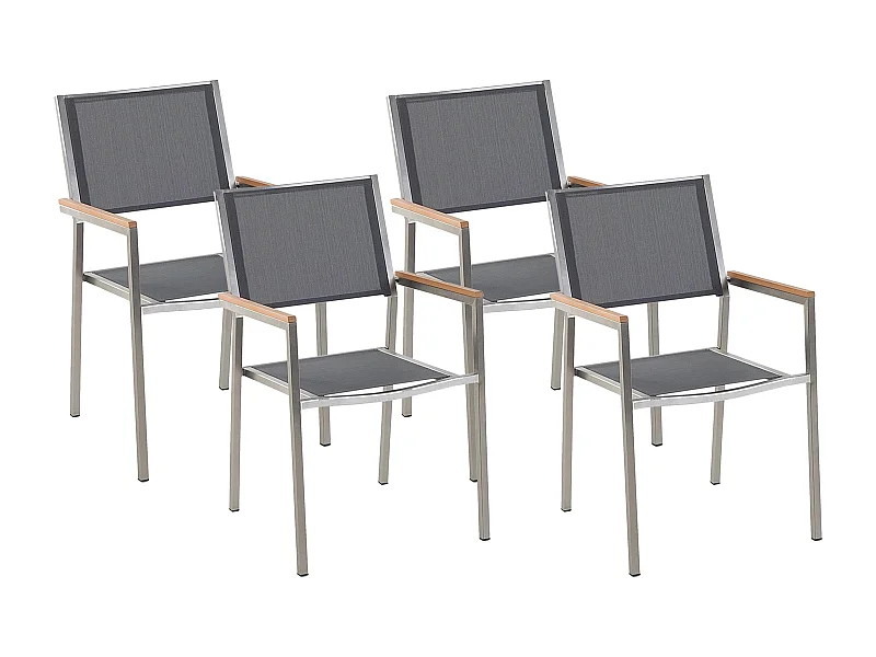 Lot de 4 chaises de jardin GROSSETO Acier inox Gris