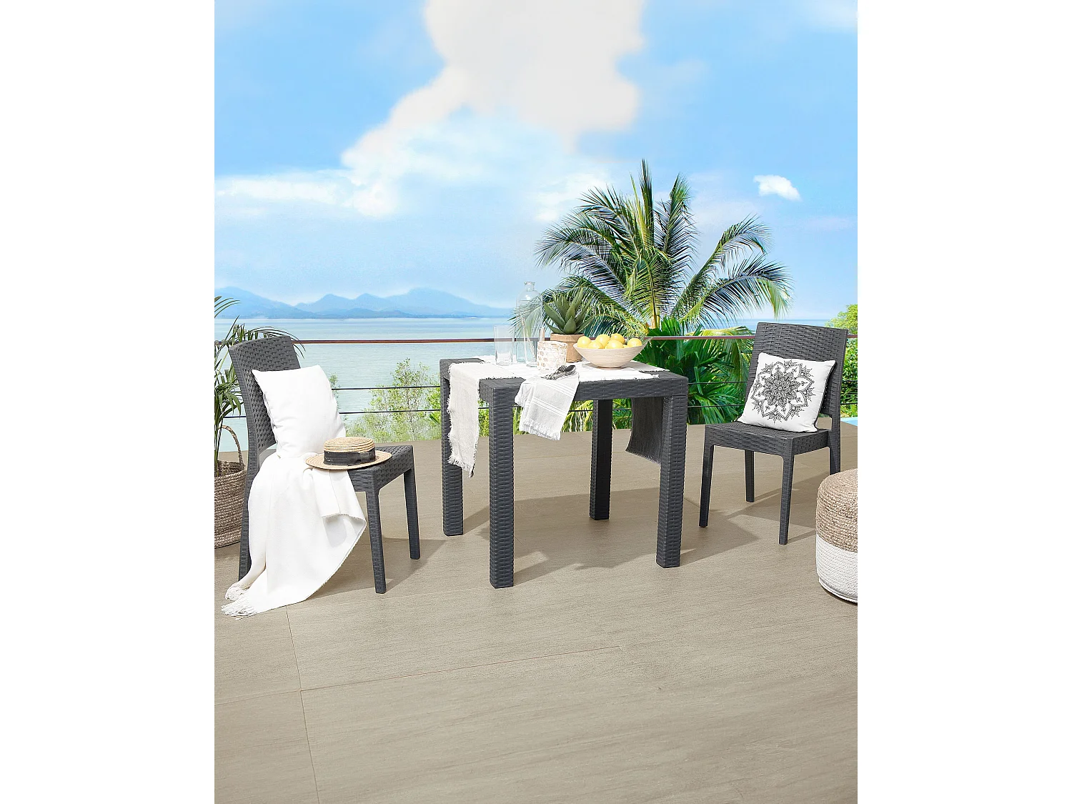 Lot de 2 chaises de jardin FOSSANO Matière synthétique Gris graphite