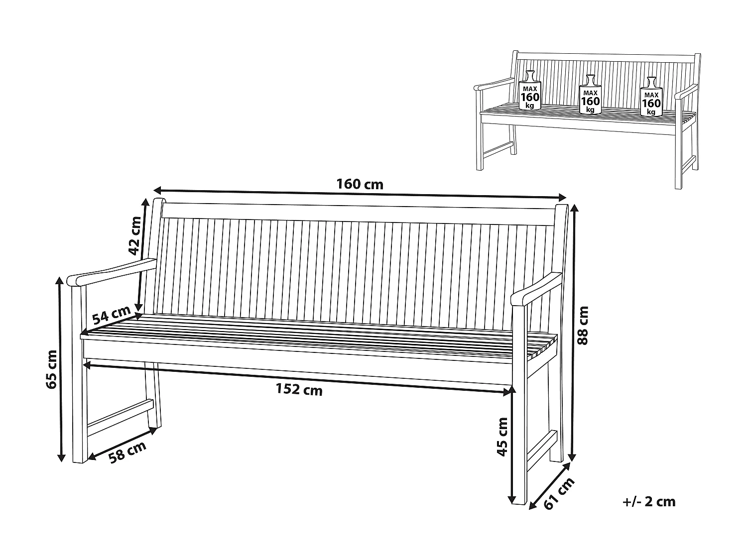 Panchina da giardino VIVARA 160 cm Legno di acacia certificato Marrone chiaro