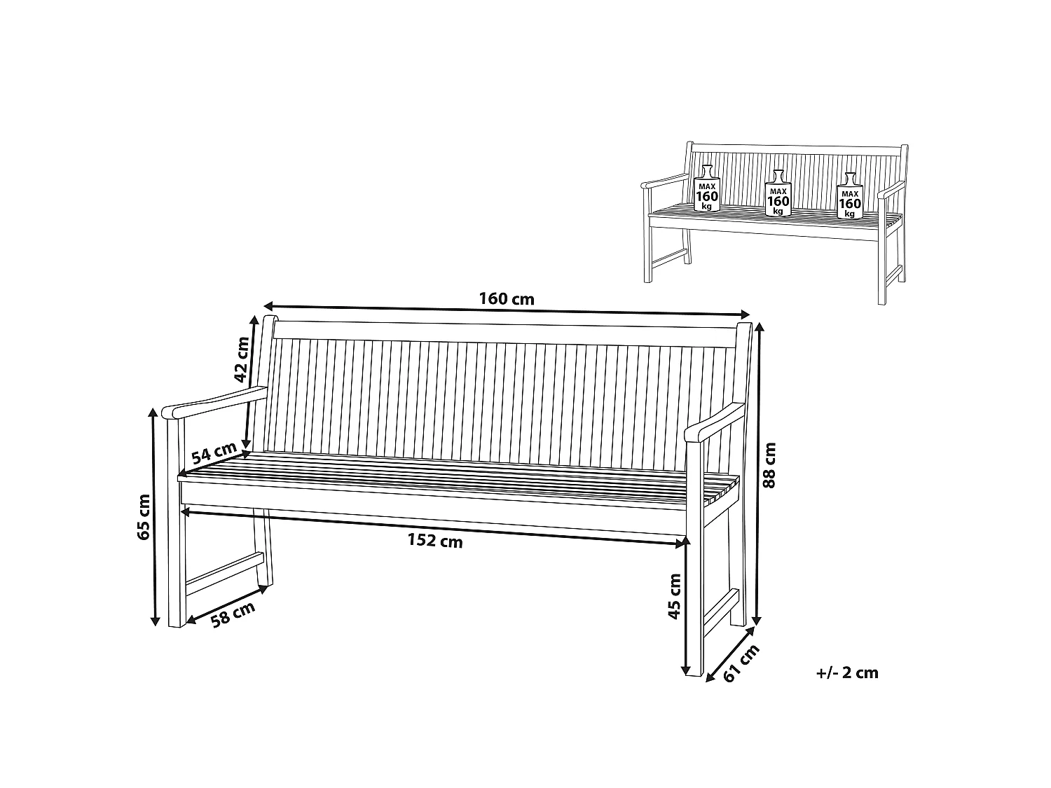 Banc de jardin VIVARA 160 cm Bois d'acacia certifié Marron clair