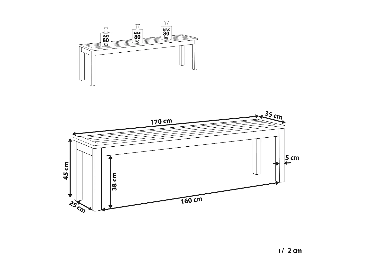 Panchina da giardino MONSANO 170 cm Legno d'eucalipto Marrone