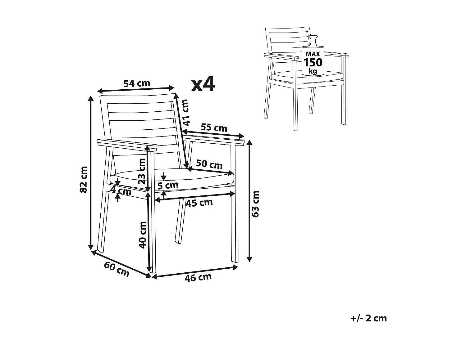 Lot de 4 chaises de jardin avec coussins CAVOLI Métal Beige