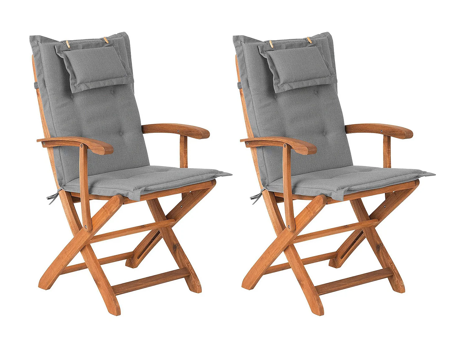 Lot de 2 chaises de jardin avec coussins MAUI Acacia Gris