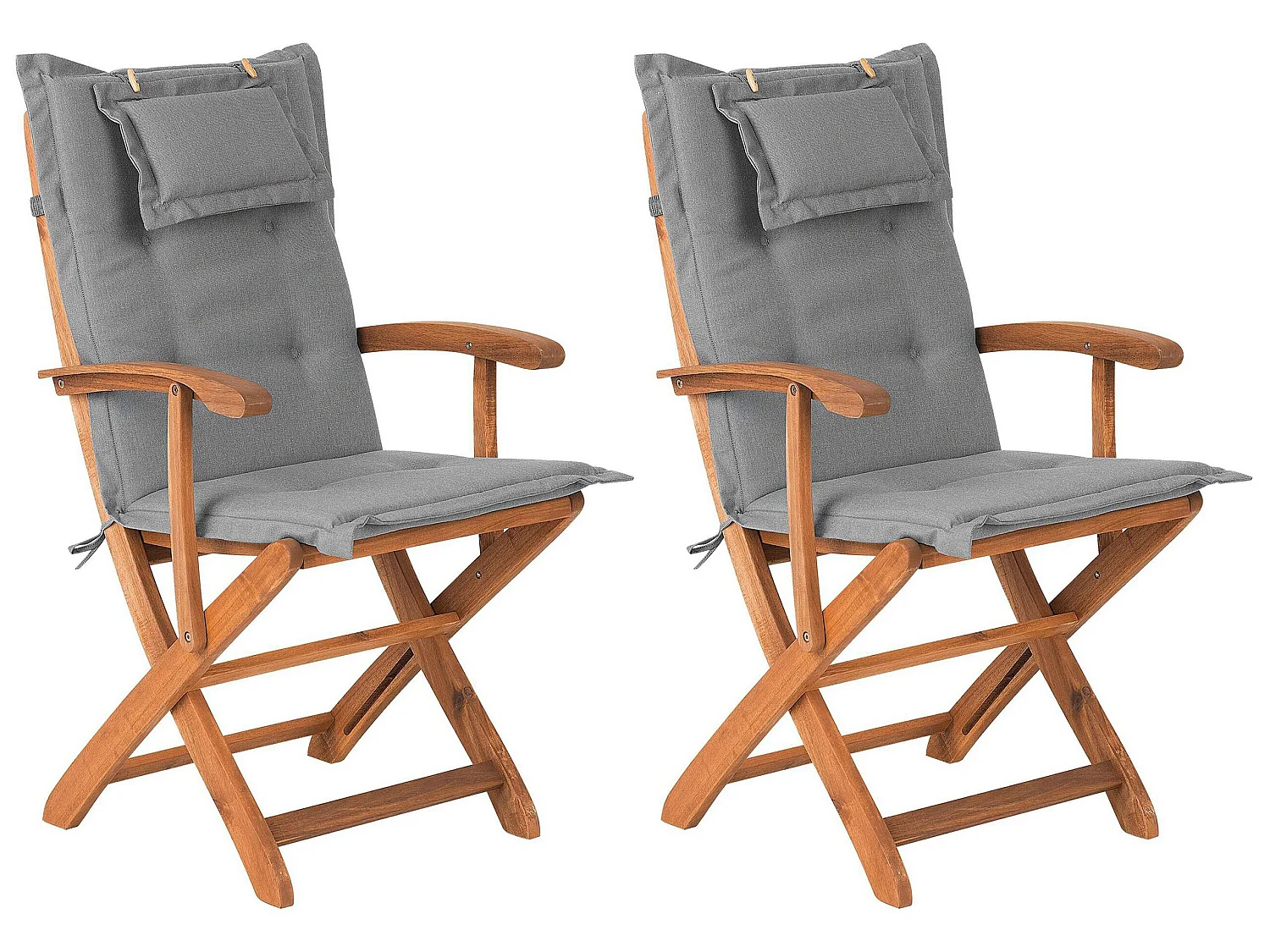 Lot de 2 chaises de jardin avec coussins MAUI Acacia Gris