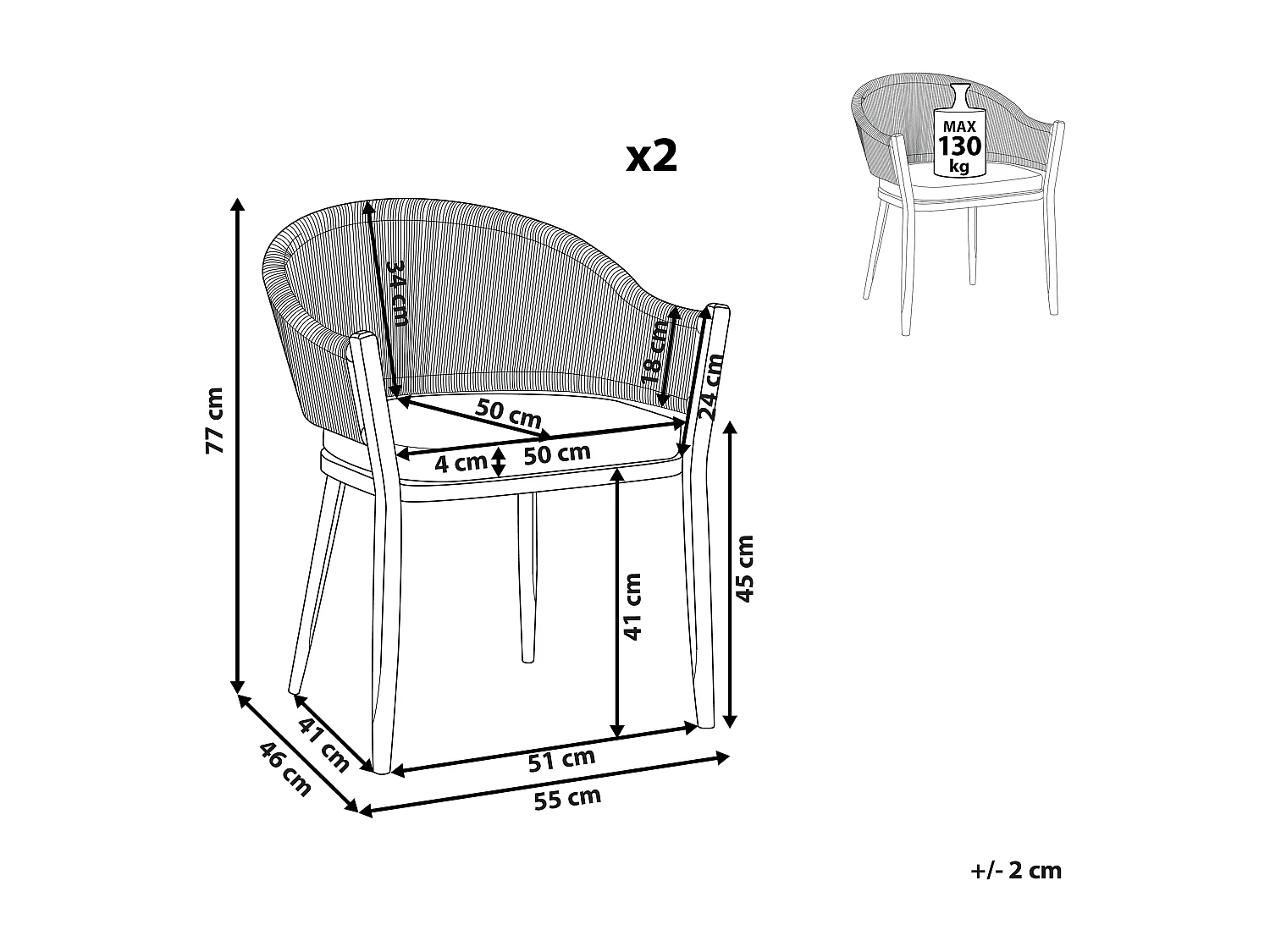 Set van 2 stoelen met zitkussen MILETO Metaal Grijs