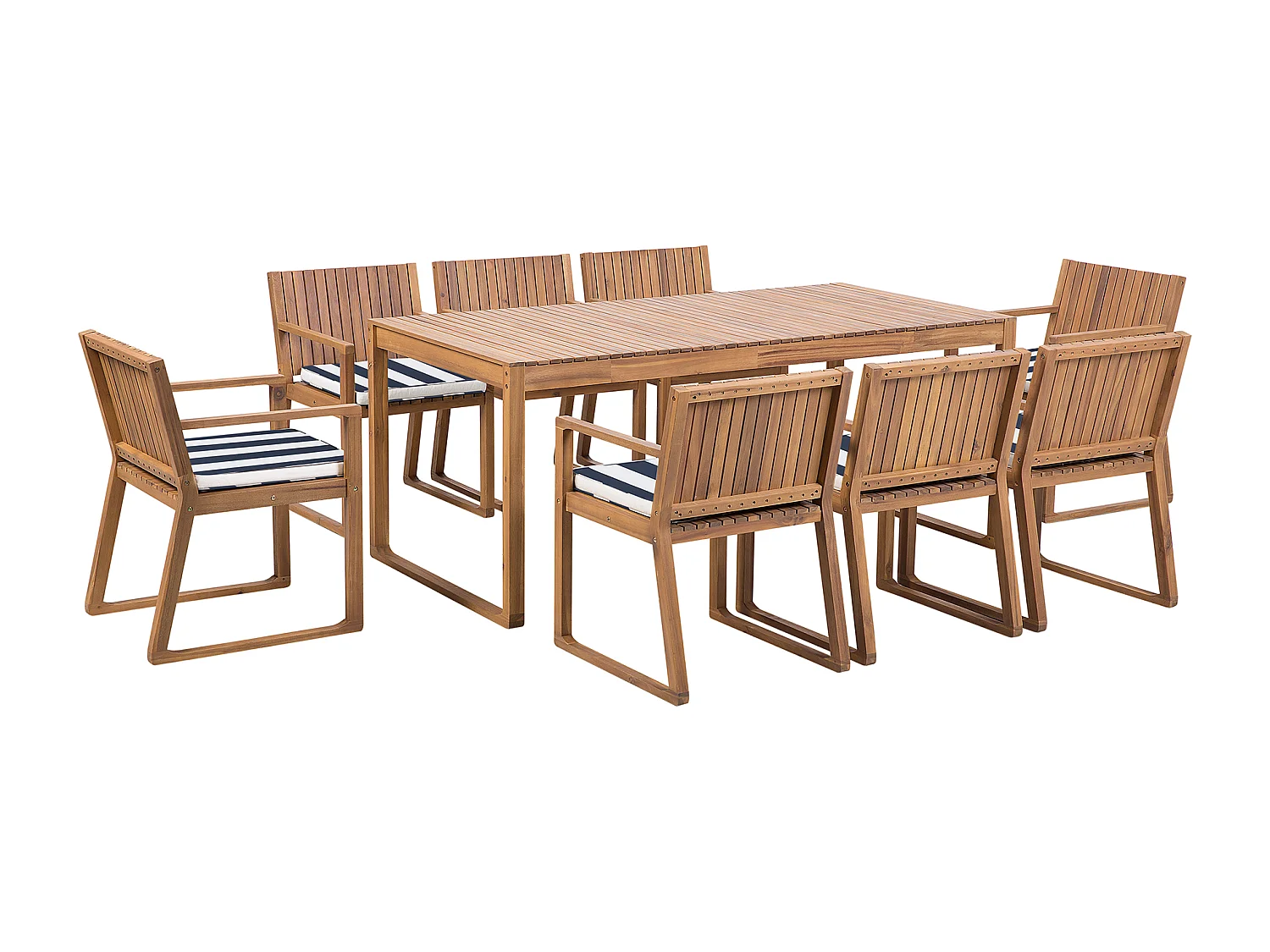 Salle à manger de jardin 8 places SASSARI avec coussins Acacia Bleu marine