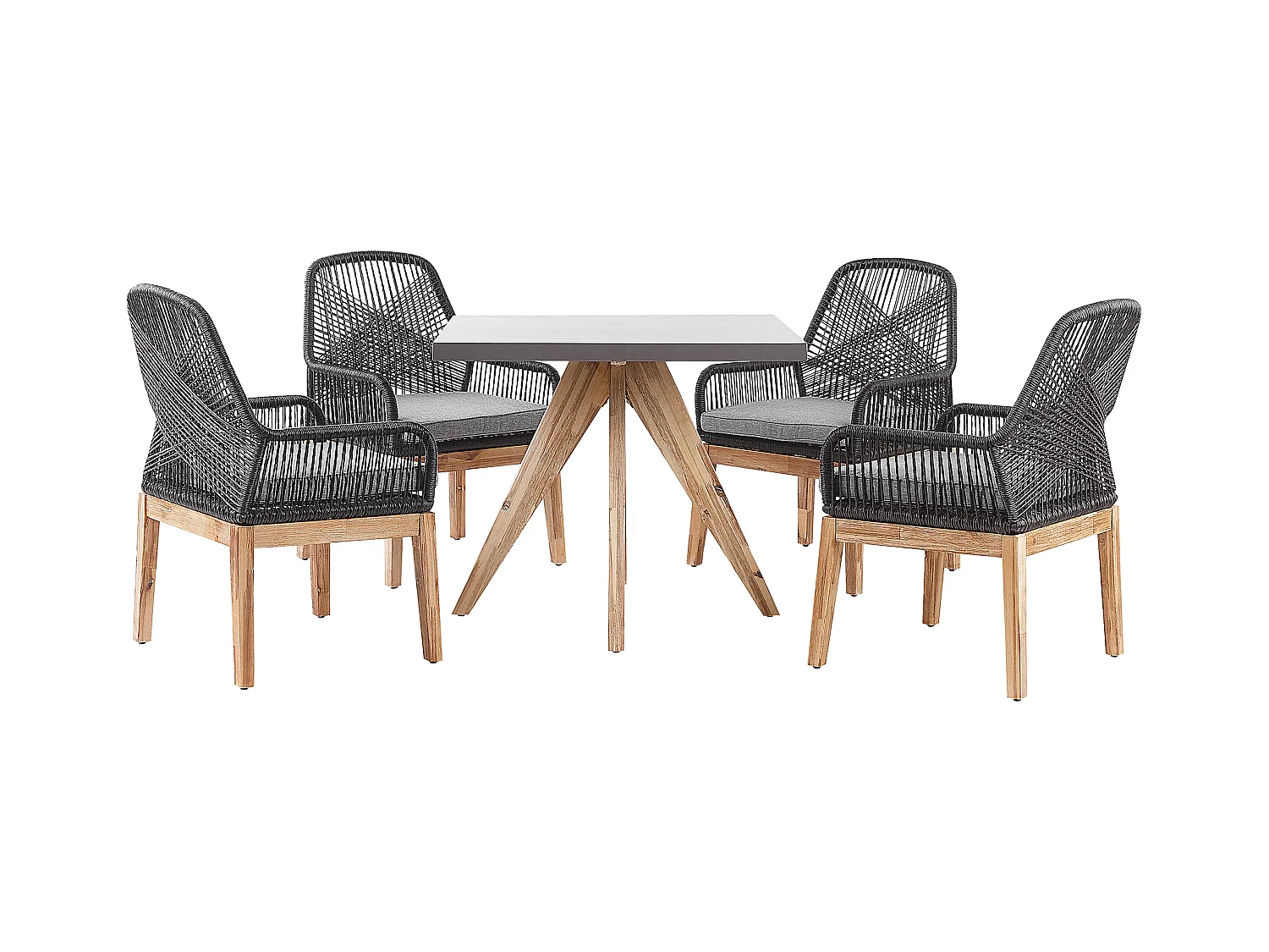 Gartenset Tisch 90x90 cm 4 Stühle grau Faserzement Akazienholz Rustikal Olbia