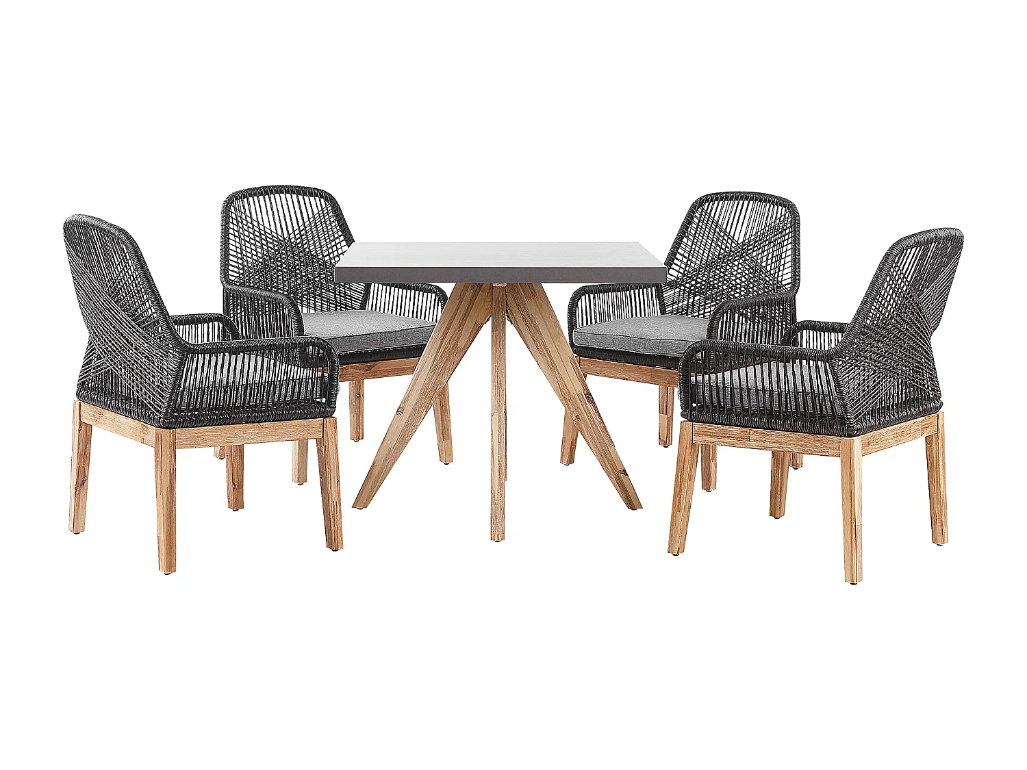 Gartenset Tisch 90x90 cm 4 Stühle grau Faserzement Akazienholz Rustikal Olbia