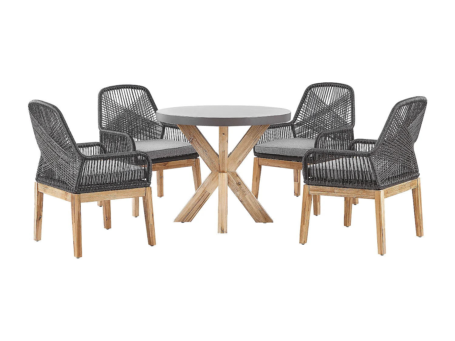 Salle à manger de jardin 4 places OLBIA avec coussins Béton Noir