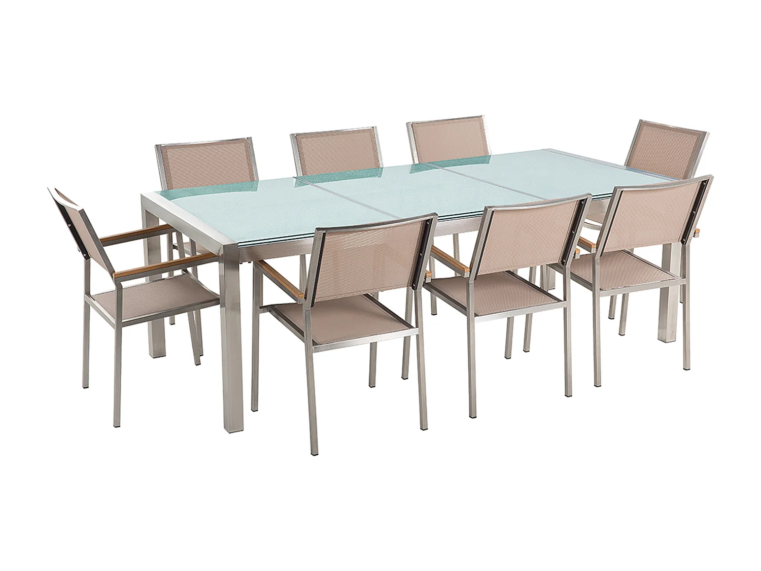 Tuinset 8-zitter GROSSETO Gebarsten glas Transparant/beige