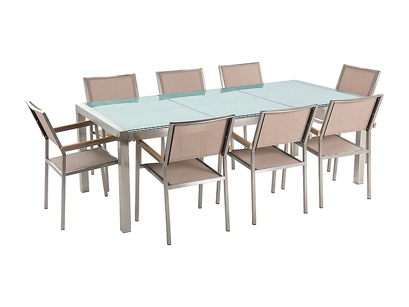 Tuinset 8-zitter GROSSETO Gebarsten glas Transparant/beige
